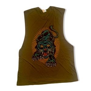 Obey RARE Olive Green Panther Muscle Tank Top L